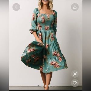 Baltic Born * 1XL Marta Smocked Midi Dress Persian Green Floral NWT